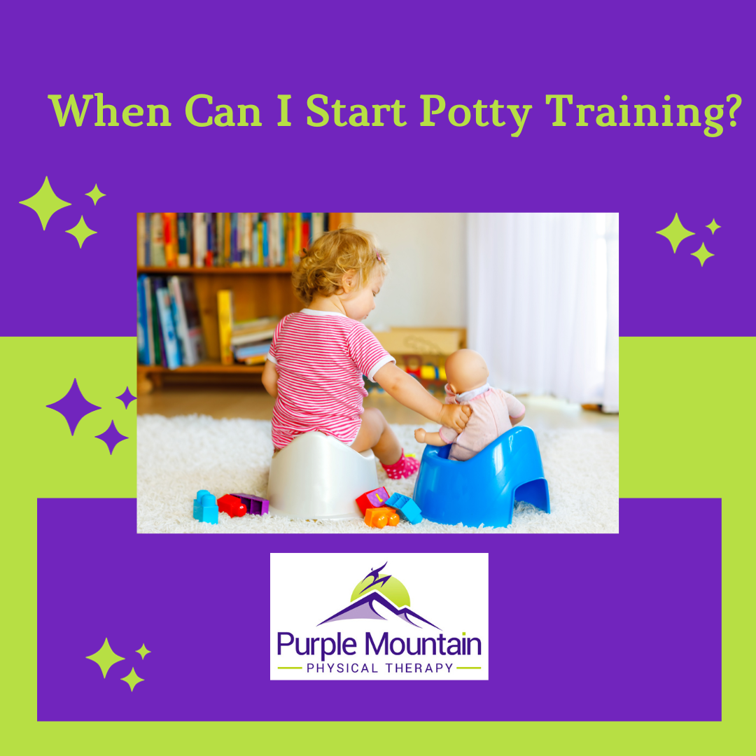 When can I start potty training? Picture of little girl on a child's portable potty, seated next to her teddy bear who is also on a child's portable potty chair. Little girl is teaching teddy bear how to go potty on the toilet.