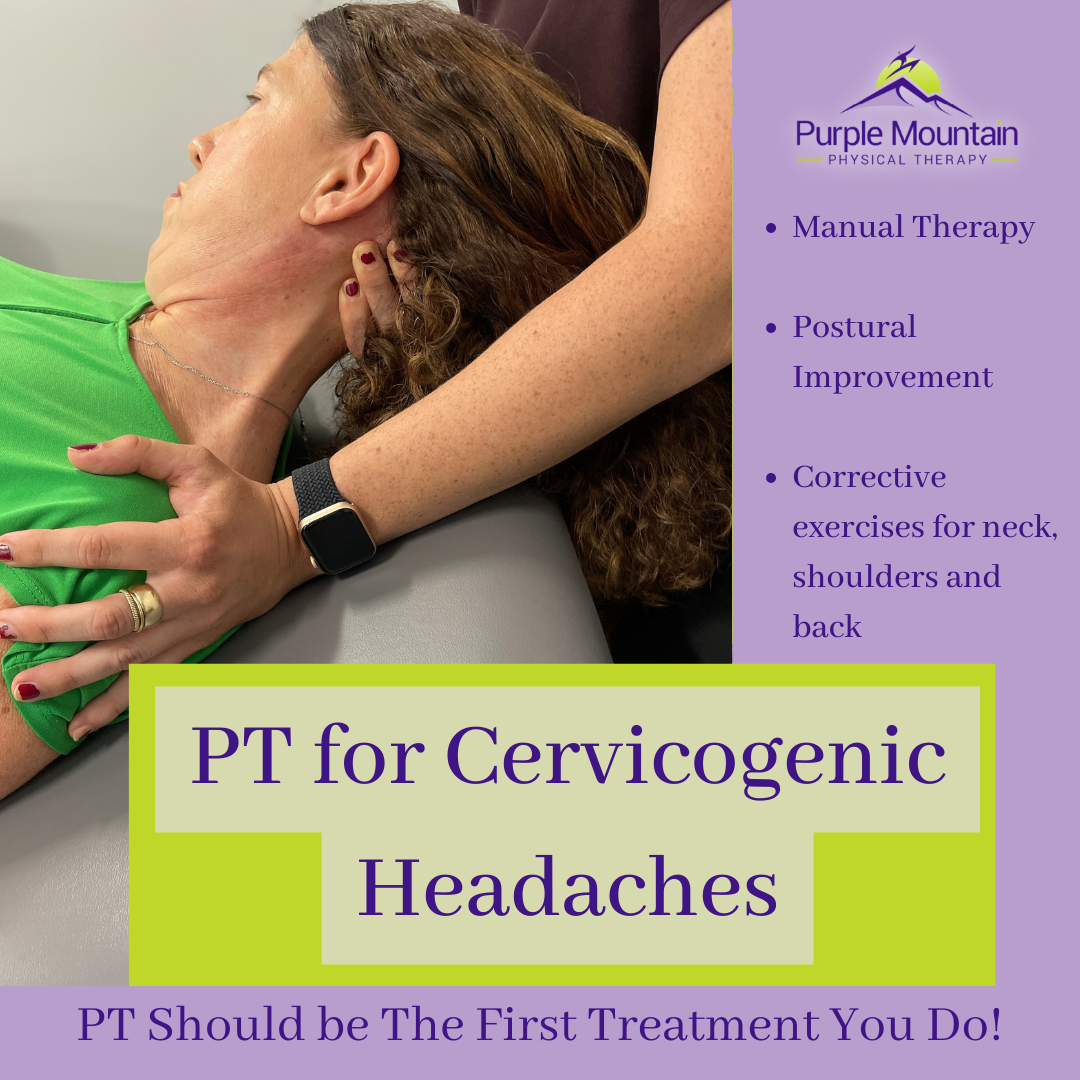 Patient with headaches, lying down, receiving massage and stretch from physical therapist to begin treatment for cervicogenic headaches.