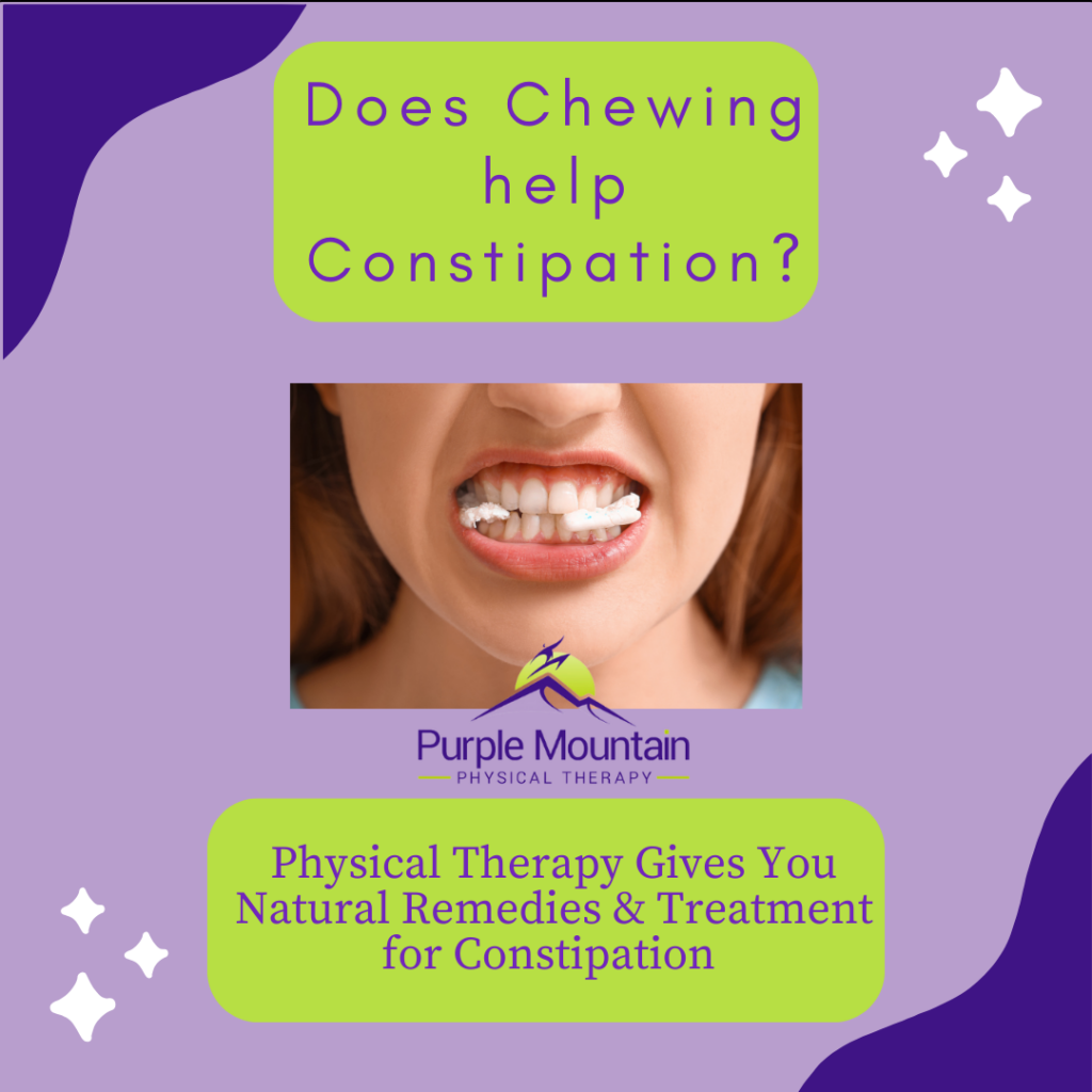 image of a mouth chewing something, alongside the blog title Does Chewing help Constipation?